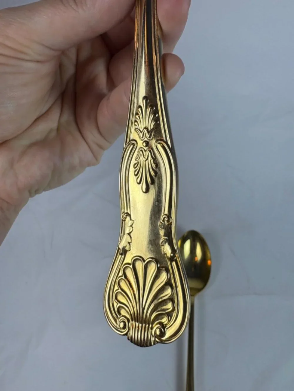Vintage Gold Tone Salad Serving Set F.B. Rogers Italy Spoon Fork Holly Christmas